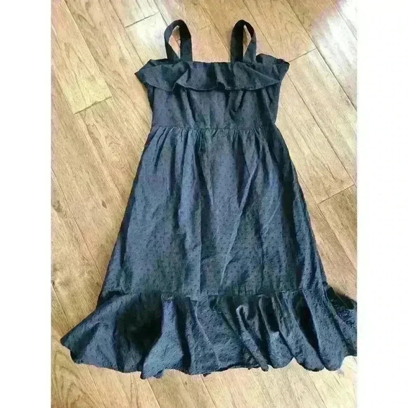 J Crew Eyelet Ruffle Midi Dress Womens 8 Black Square Neck Sleeveless Lined - Picture 1 of 5